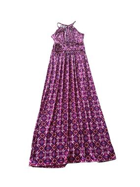 Versona Women's Size XS Pink Geometric Halter Maxi Dress | Keyhole Neckline